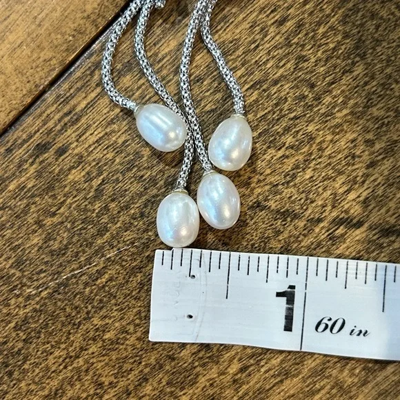 Rhodium over 925 Sterling Silver Freshwater Pearl Dangle Earrings & Necklace Set - Picture 6 of 15